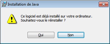 Boîte de dialogue indiquant que le logiciel a déjà été installé