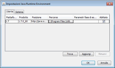 configurazione delle impostazioni runtime