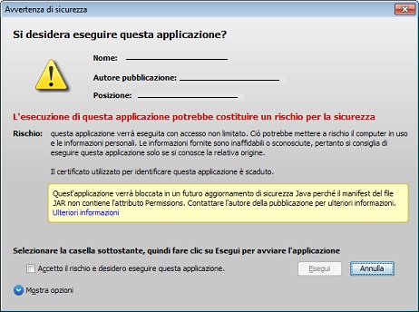 Applicazione sicura con certificato scaduto ma autorizzazione mancante