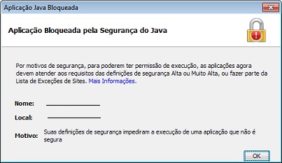 Caixa de diálogo Aplicação Bloqueada